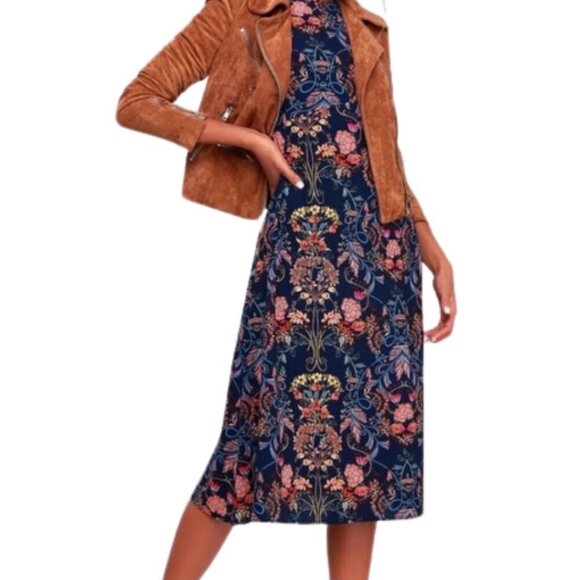 I.Madeline Garden Splendor Navy Blue Flora | Long Sleeve Midi Dress Sz: Small - Picture 13 of 16